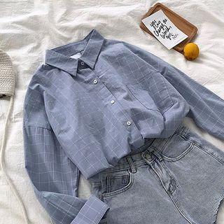 Plaid Single-breasted Long-sleeve Blouse