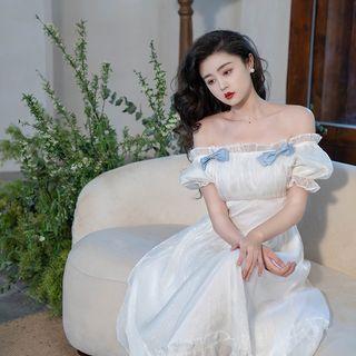 Off-shoulder Bow Midi A-line Dress