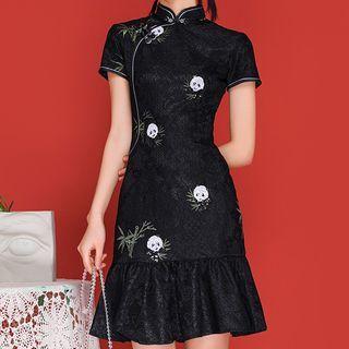 Short-sleeve Sequined Panda Mini Qipao