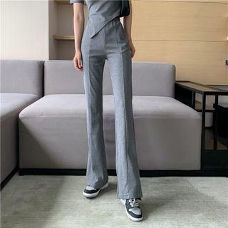 Set: Short-sleeve Asymmetrical T-shirt + Slit Boot-cut Pants