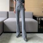 Set: Short-sleeve Asymmetrical T-shirt + Slit Boot-cut Pants