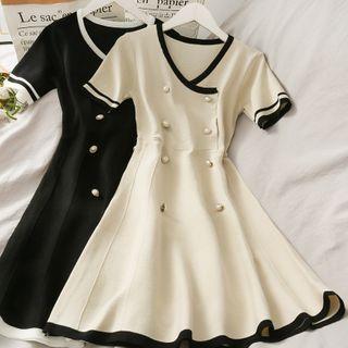Contrasted Knit A-line Dress