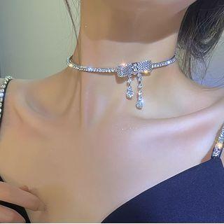 Rhinestone Bow Earring / Choker / Set