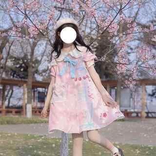 Short-sleeve Print Lolita Dress / Bow Hair Clip