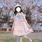 Short-sleeve Print Lolita Dress / Bow Hair Clip