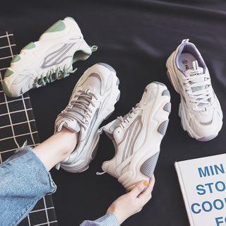 Two-tone Mesh Panel Platform Sneakers
