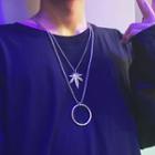 Alloy Hoop / Leaf Pendant Necklace