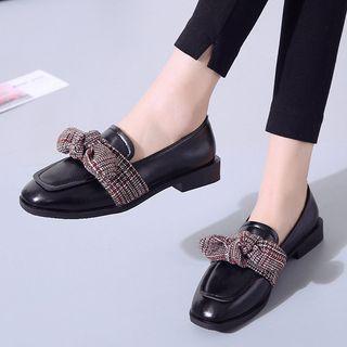 Plaid Panel Low Heel Loafers