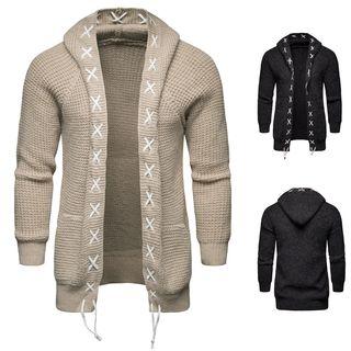 Lace-up Hooded Open Front Cardigan