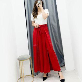 Bow Accent Wide-leg Pants