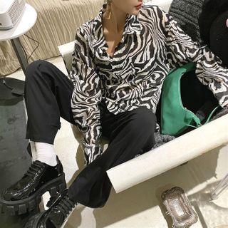 Zebra Print Long-sleeve Loose-fit Shirt