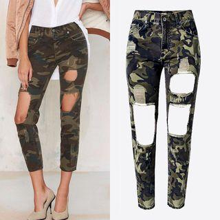 Camo Distressed Skinny Jeans
