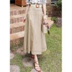 Belted Stitched Maxi Linen Skirt