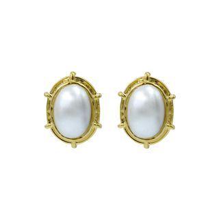 Faux-pearl Oval Ear Studs One Size
