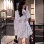 Keyhole Satin Blouse With Sash / Mermaid A-line Skirt