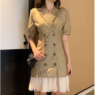 Short-sleeve Mini A-line Blazer Dress Khaki - One Size