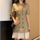 Short-sleeve Mini A-line Blazer Dress Khaki - One Size