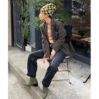 Single-breasted Herringbone Blazer Khaki - One Size
