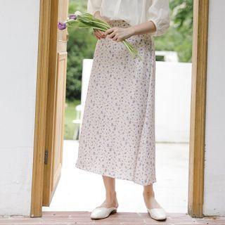 Floral Midi A-line Skirt Purple Floral - Almond - One Size