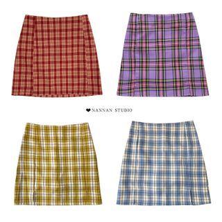 High-waist Checker Mini Pencil Skirt