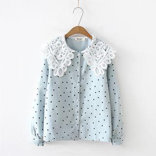 Crochet Lace Collar Dotted Blouse