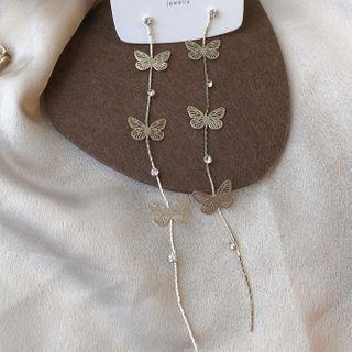 Alloy Butterfly Dangle Earring 1 Pair - Silver Steel Earring - Gold - One Size