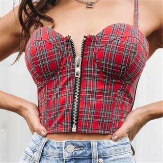 Plaid Zip Detail Camisole