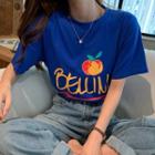 Short-sleeve Peach Print T-shirt Blue - One Size