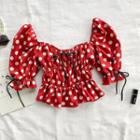 Dotted Bow Accent Short-sleeve Crop Top
