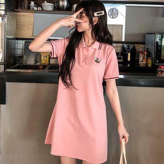 Short-sleeve Bee Embroidered Polo Dress