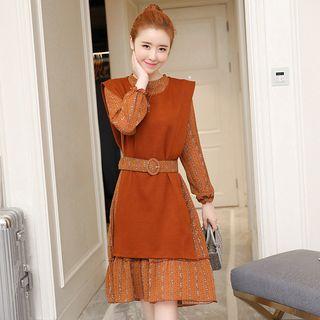 Set : Print Long-sleeve Dress + Sleeveless Dress