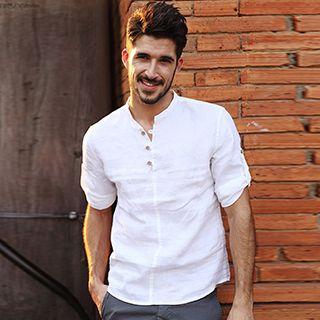 Tab-sleeve Linen Shirt