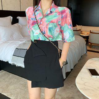 Short-sleeve Floral Shirt / Mini Skirt