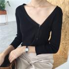 Ribbed Long Sleeve Buttoned Blouse