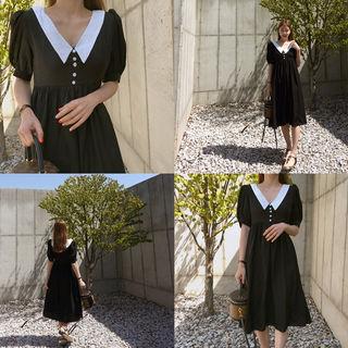 Chelsea-collar Long Flare Dress