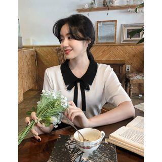 Dali Hotel Contrast-collar Knit Top & Tie