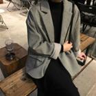 Single-breasted Plaid Blazer / Turtle-neck Midi A-line Sweater Dress
