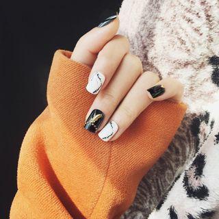 Faux Nail Tip 6 - Glue - Black & White - One Size