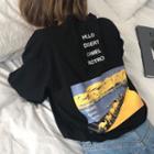 Lettering Printed Back Elbow Sleeve T-shirt