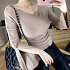 Buttoned Long Sleeve Ribbed Top