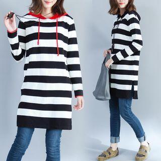 Striped Hooded Long Knit Top