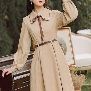 Two Tone Bow Drawstring Button-up A-line Dress