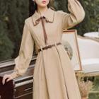 Two Tone Bow Drawstring Button-up A-line Dress