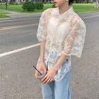 Elbow-sleeve Lace Shirt Almond - One Size