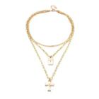 Cross Layered Chain Necklace Gold - One Size