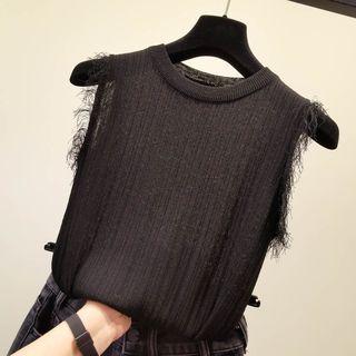 Sleeveless Fringe Trim Knit Top
