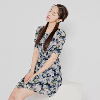 Tie-neck Floral Mini Dress