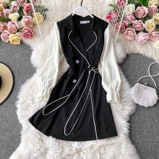 Contrast Trim Sleeveless Single-breasted A-line Dress
