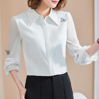Butterfly Applique Shirt / Wide-leg Dress Pants / Mini Skirt / Set