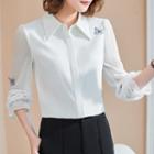 Butterfly Applique Shirt / Wide-leg Dress Pants / Mini Skirt / Set